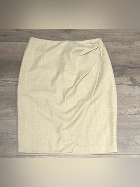 cleo Beige Pencil Skirt with Diagonal Pleat Detail